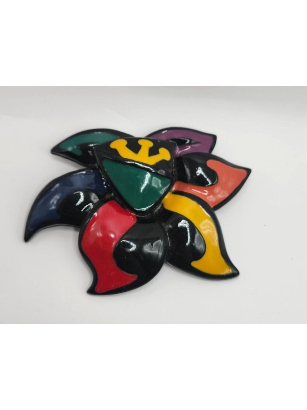 Vintage Pop Art Glossy Resin Flower Pin Multicolor Summer Fun Jewelry